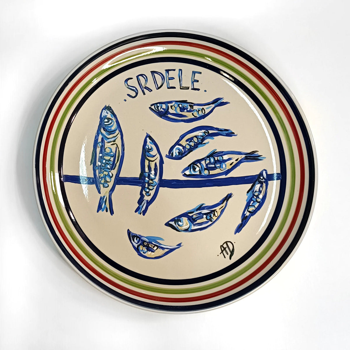 Decorative plate - stripes and sardines, big size