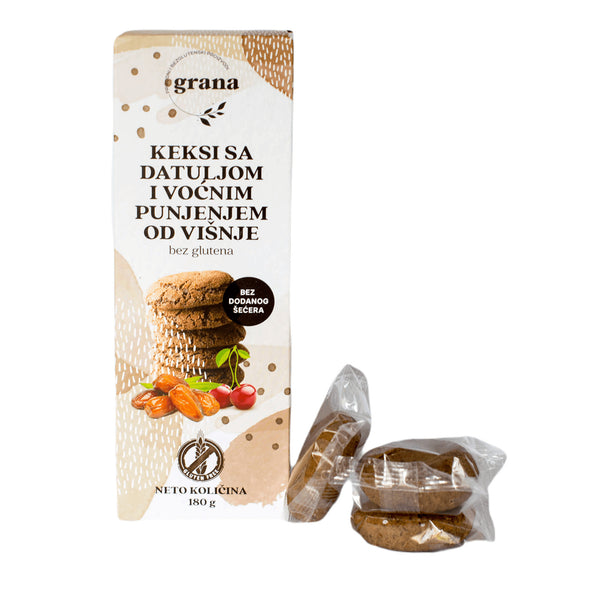 Keksi bezglutenski od datulje punjeni višnjama 180 g