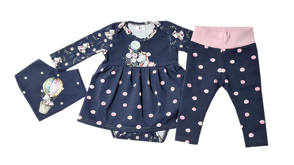 3-dijelni set za bebe - Hippo u balonu - plavi