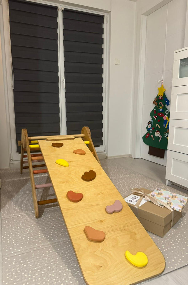 MONTESSORI PIKLER s toboganom i hvatištima / eko lak, u boji Sunset