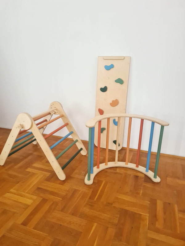 MONTESSORI PIKLER SET 3U1 / u boji, trokut, tobogan - hvatišta i luk arch