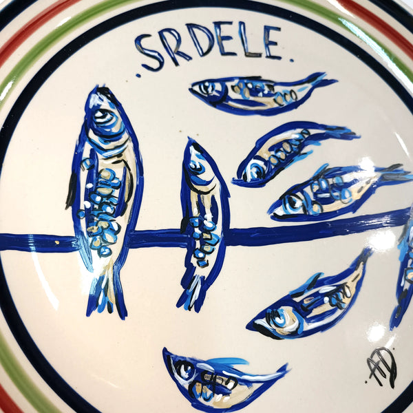 Decorative plate - stripes and sardines, big size