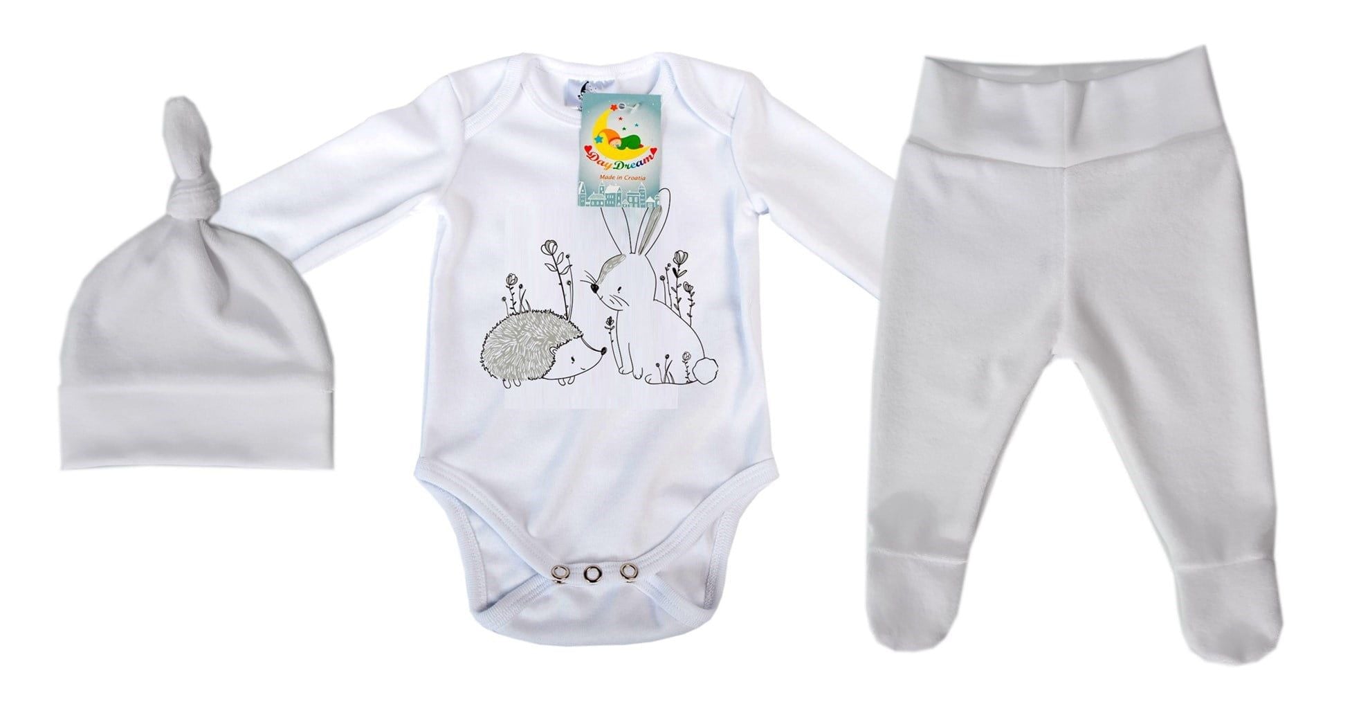 3-dijelni set za bebe - Pliš - Bijeli
