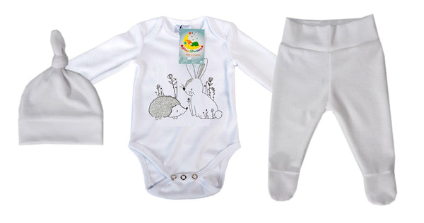 3-dijelni set za bebe - Pliš - Bijeli