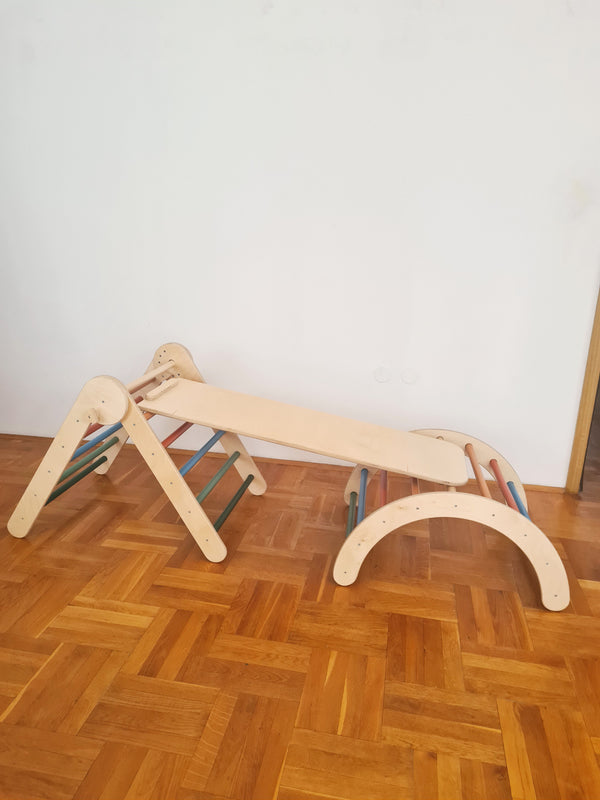 MONTESSORI PIKLER SET 3U1 / u boji, trokut, tobogan - hvatišta i luk arch
