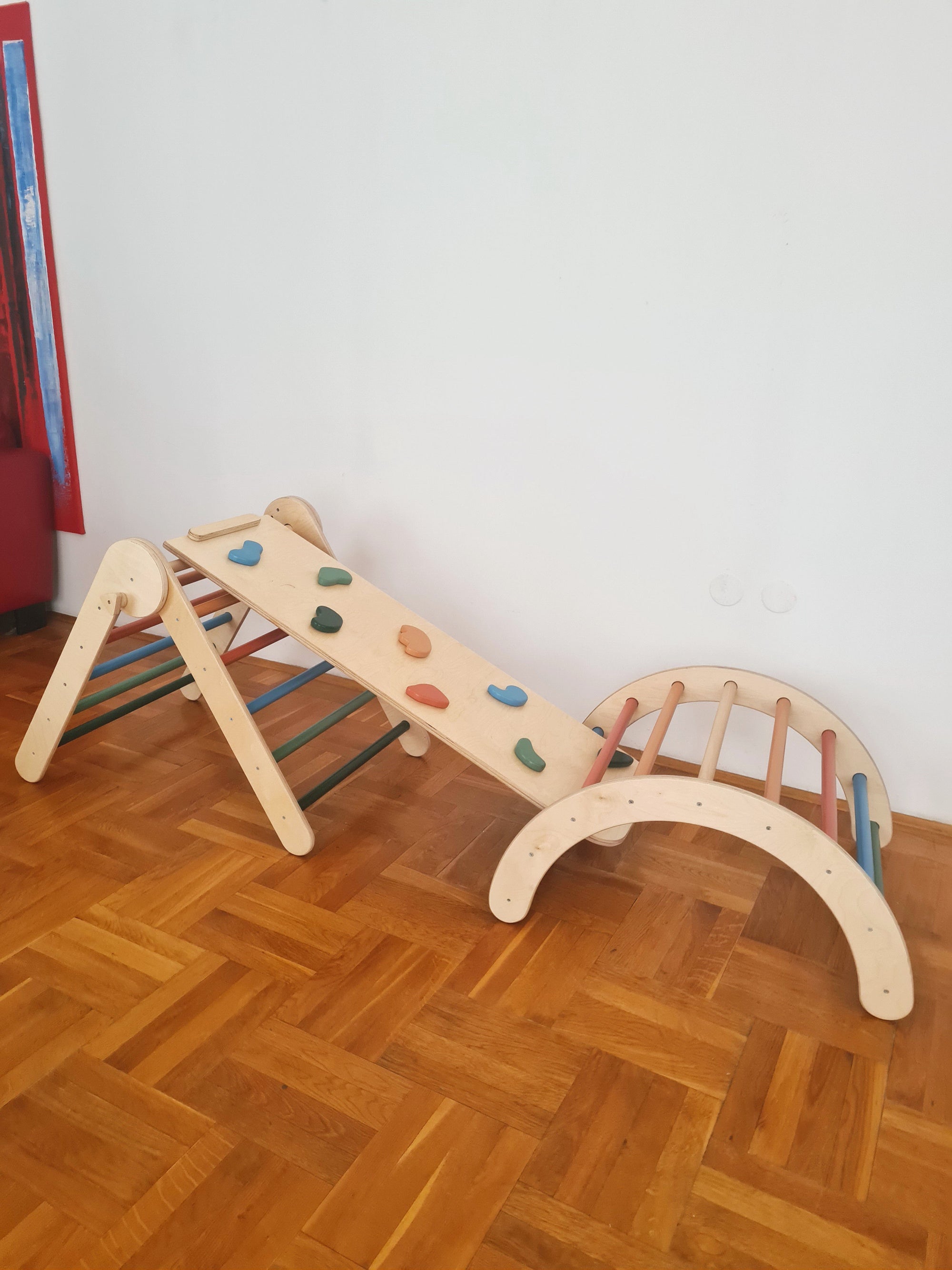 MONTESSORI PIKLER SET 3U1 / u boji, trokut, tobogan - hvatišta i luk arch