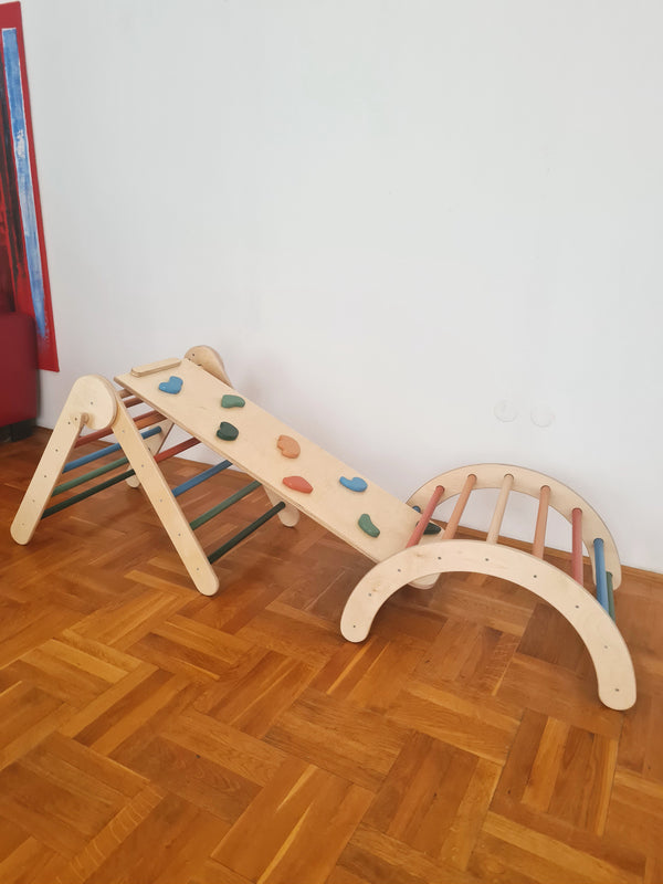 MONTESSORI PIKLER SET 3U1 / u boji, trokut, tobogan - hvatišta i luk arch