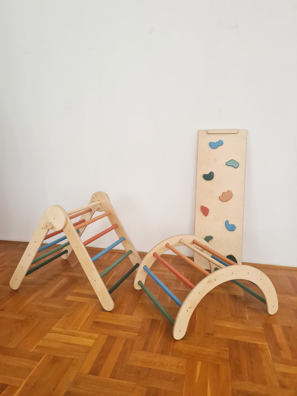 MONTESSORI PIKLER SET 3U1 / u boji, trokut, tobogan - hvatišta i luk arch