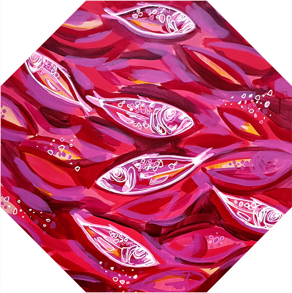 Umbrella - Small fishes red/white