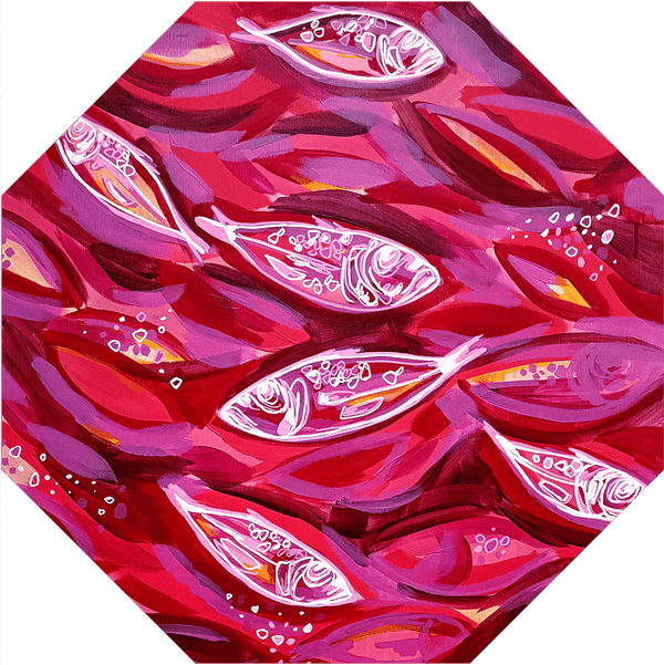 Umbrella - Small fishes red/white