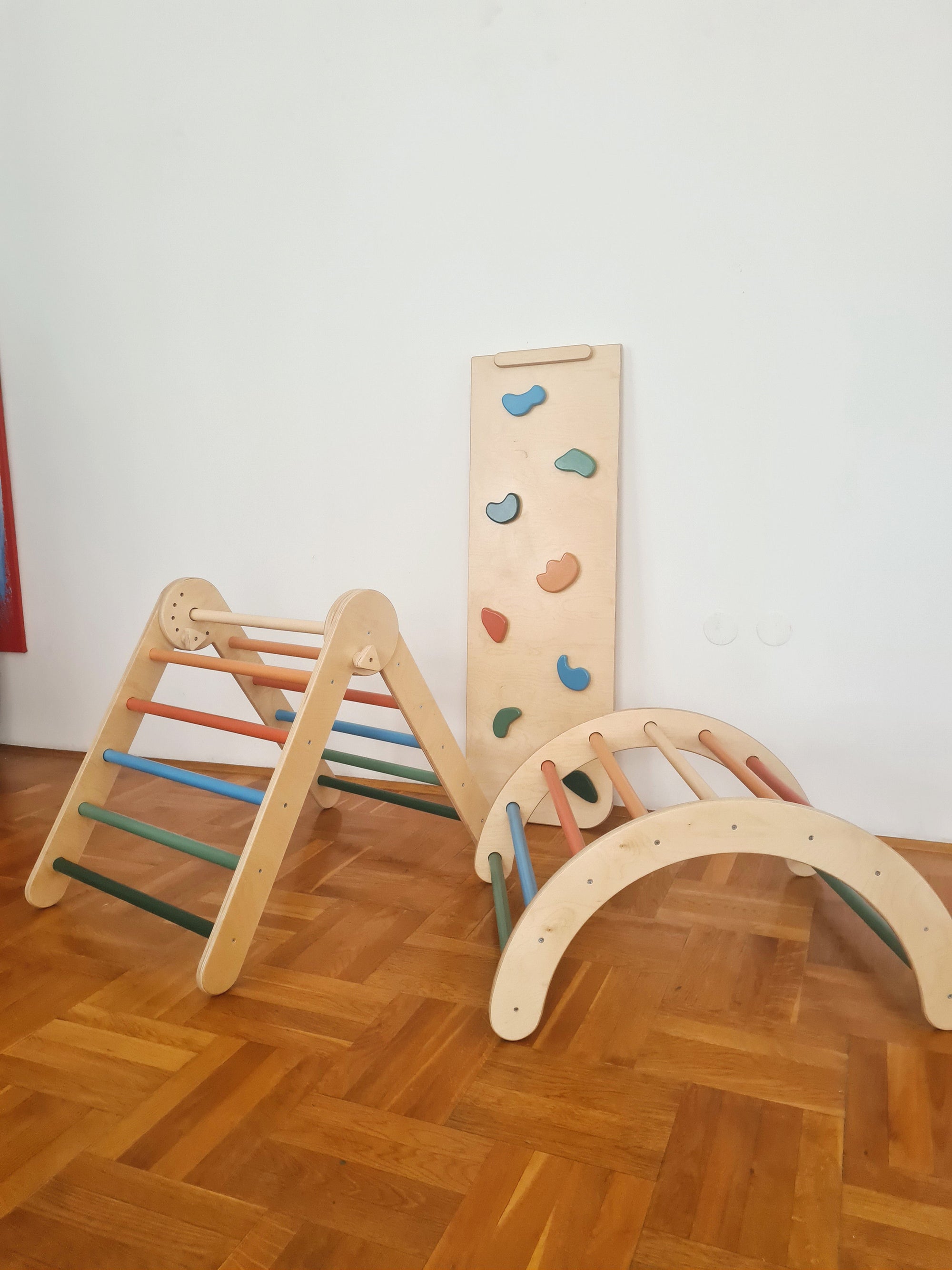 MONTESSORI PIKLER SET 3U1 / u boji, trokut, tobogan - hvatišta i luk arch