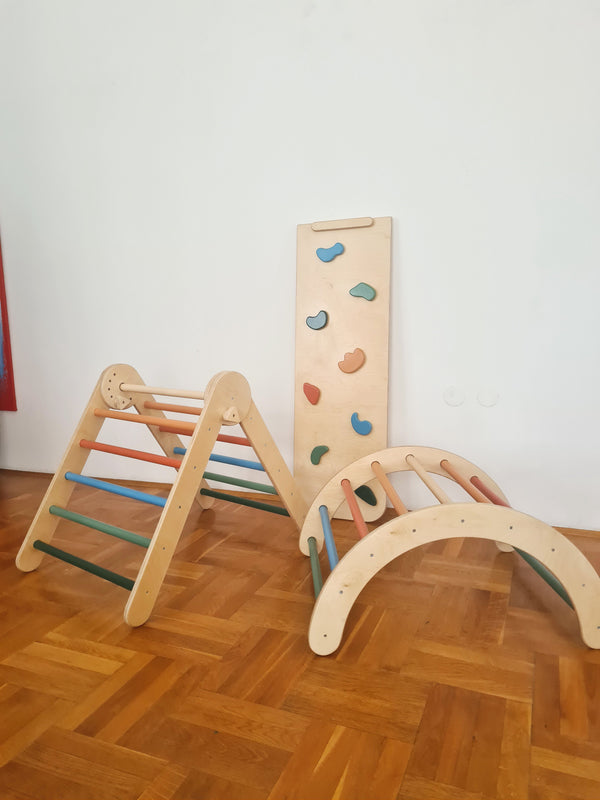 MONTESSORI PIKLER SET 3U1 / u boji, trokut, tobogan - hvatišta i luk arch