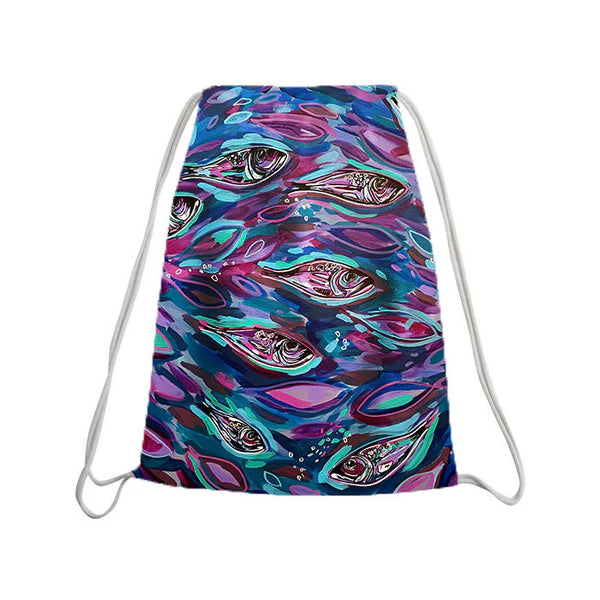 Drawstring backpack - Small fishes purple/blue