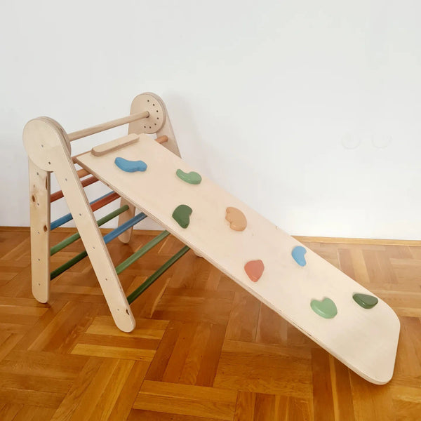 MONTESSORI PIKLER s toboganom i hvatištima / eko lak, u boji