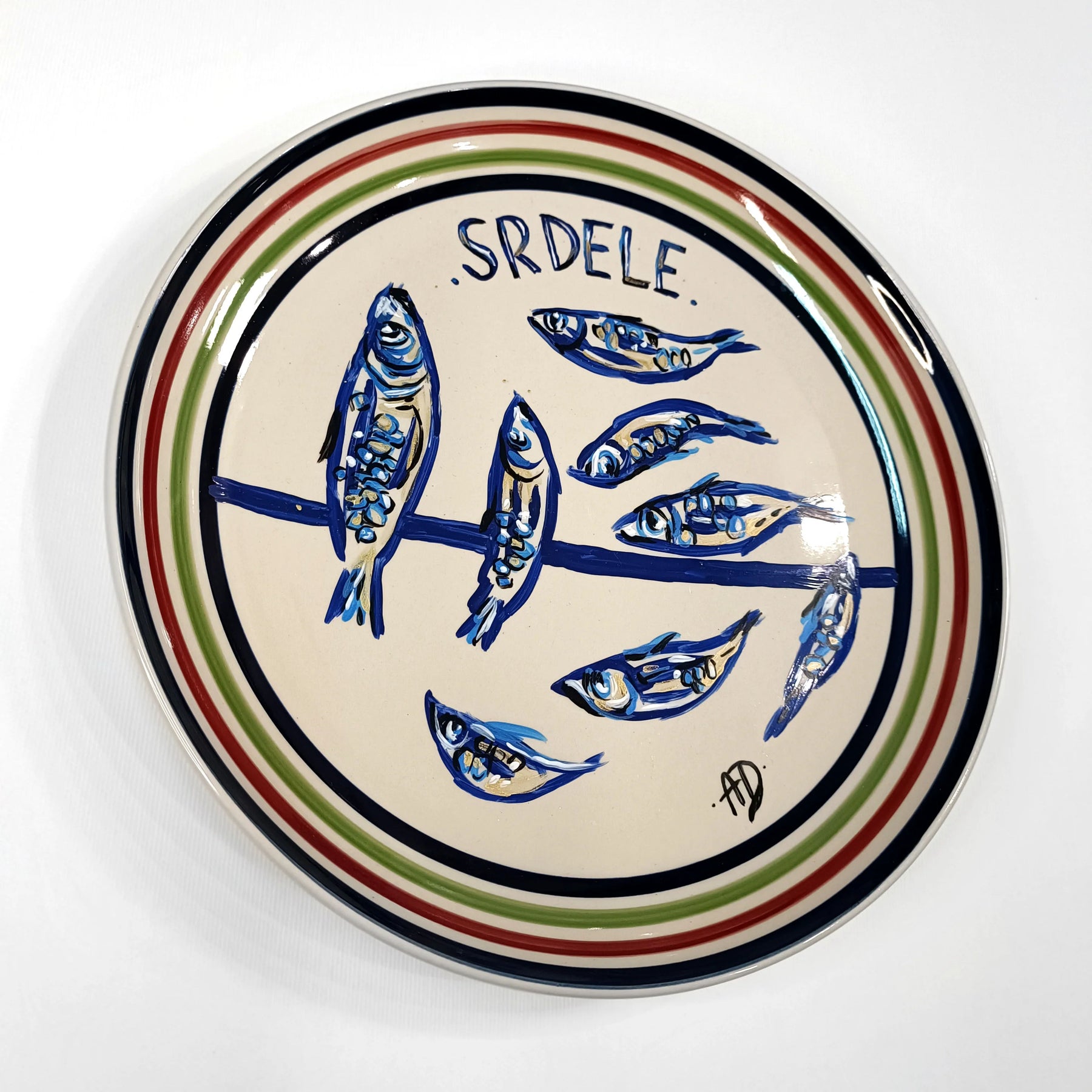 Decorative plate - stripes and sardines, big size