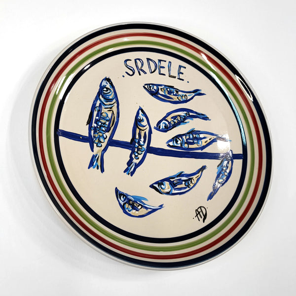 Decorative plate - stripes and sardines, big size
