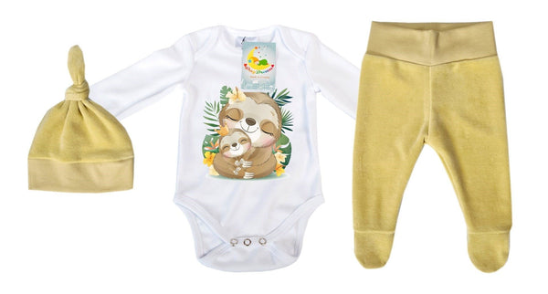 3-dijelni set za bebe - Pliš - Pepeljasto žuti